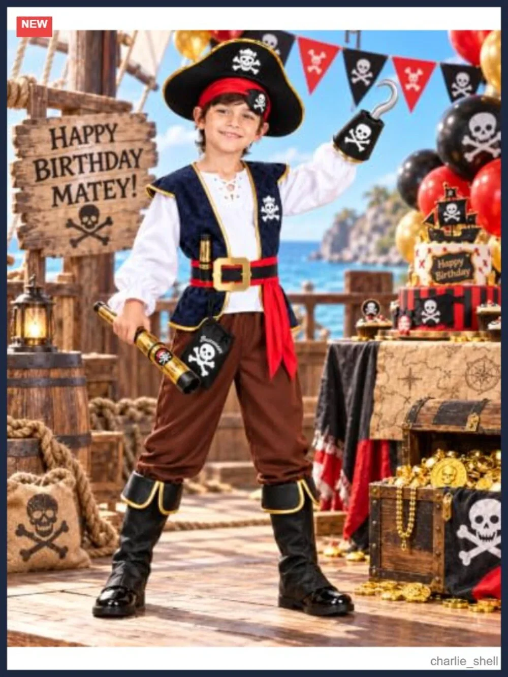 Toddler Kids Pirate Costume Set with Accessories Role Play Dress Up
